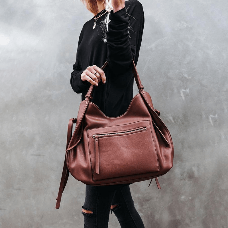 Women PU Leather Anti-Theft Shoulder Bag Vintage Large Capacity Crossbody Bag Handbag Tote - MRSLM