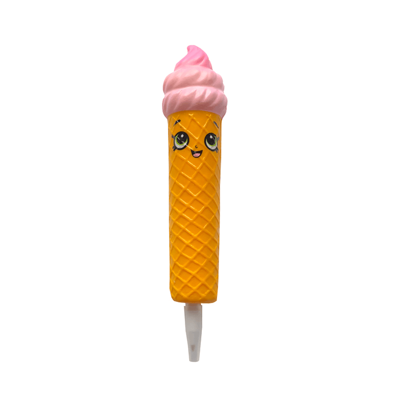 Squishy Pen Cap Smile Face Ice Cream Cone Slow Rising Jumbo with Pen Stress Relief Toys Student Office Gift - MRSLM