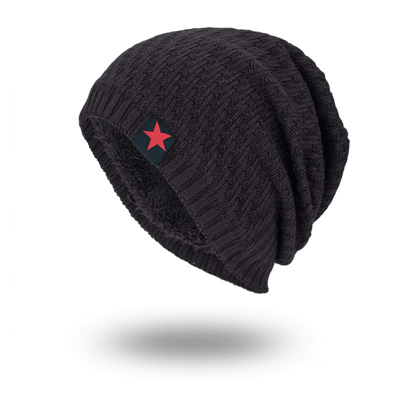 Knit Wool Hat Season plus Warm Red Five-Star Head Men'S Outdoor Beanie Hat - MRSLM