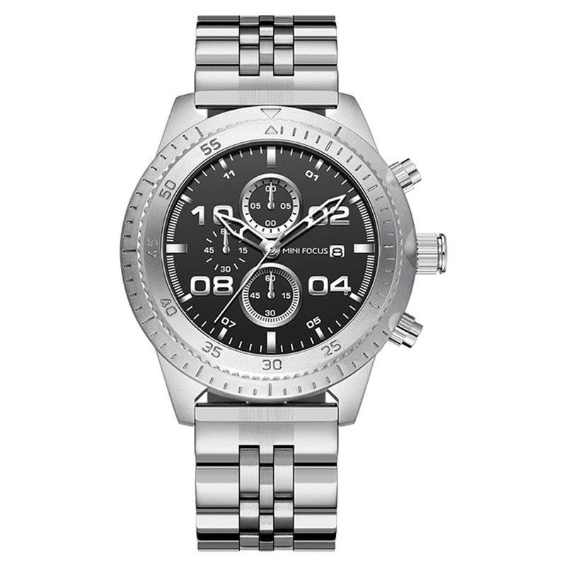 MINI FOCUS 0230G Fashion Men Watch Waterproof Chronograph Multi-Function Stainless Steel Strap Quartz Watch - MRSLM