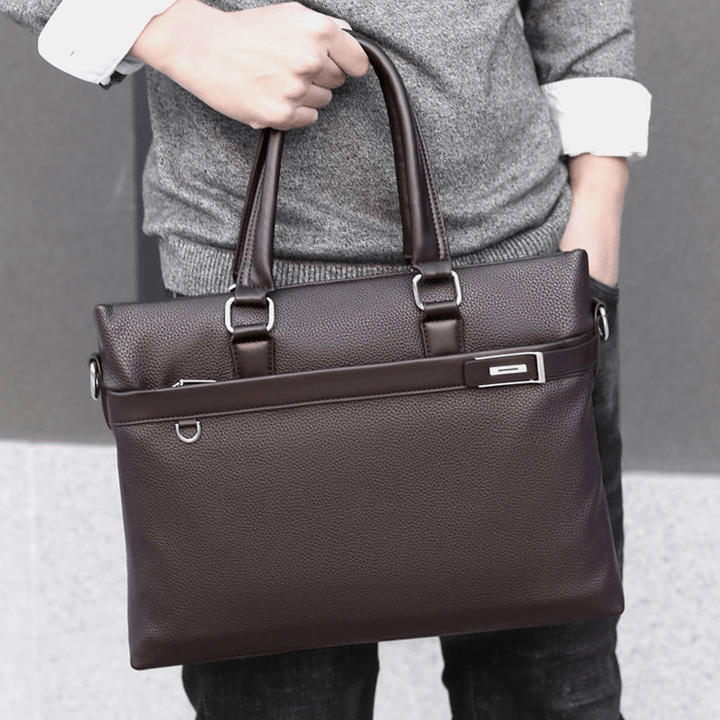 Men Faux Leather Business 15.6 Inch Laptop Bag Briefcases Handbag Crossbody Bag - MRSLM