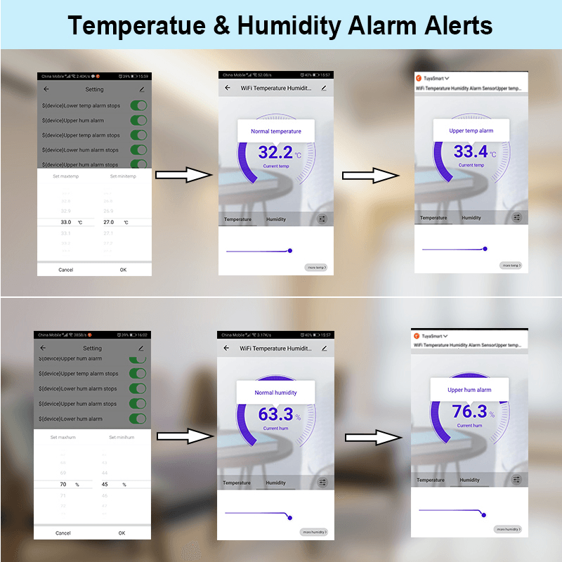 WIFI Smart Temperature Humidity Alarm Sensor Thermometer Hygrometer Detector Home Digital Display Android App Alert - MRSLM