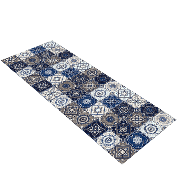 Bohemian Style Polyester Fiber Blue Floor Mat Slip Resistance Carpet Long Pad for Kitchen Living Room Bedroom Balcony - MRSLM