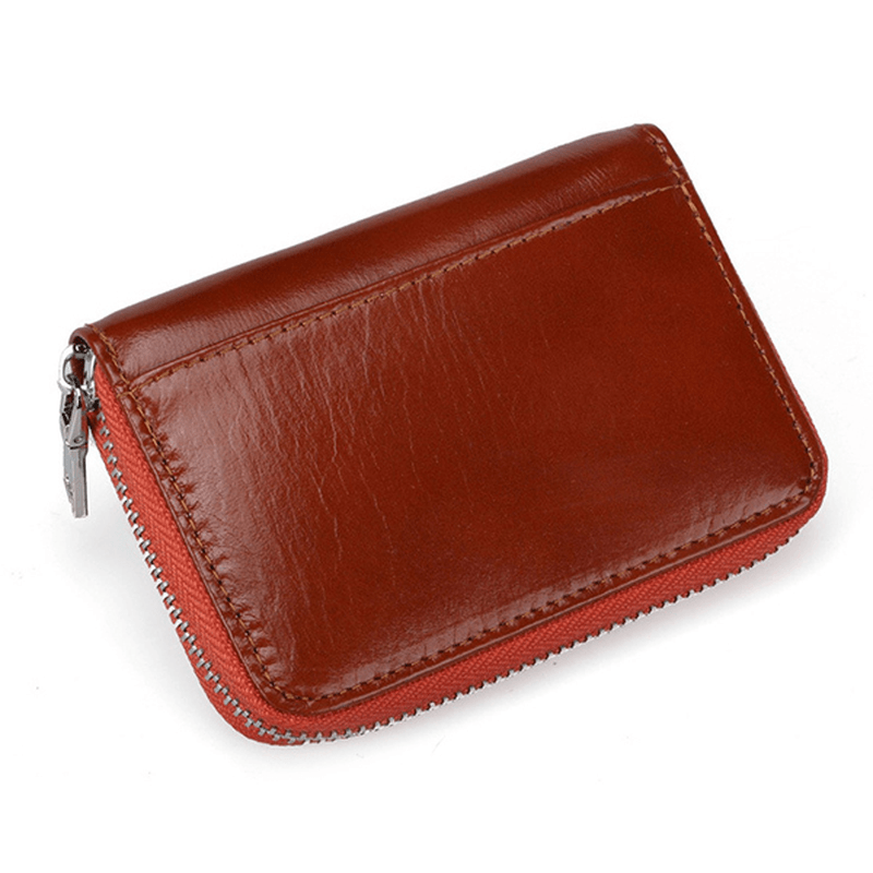 RFID Men and Women Genuine Leather 12 Card Slot Wallet Short Coin Purse - MRSLM