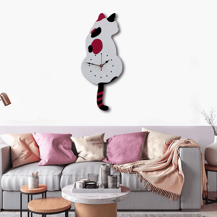 Wagging Tail Cat Design Wall Clock Kids Bedroom Wall Decoration Unique Gift Creative Cartoon Mute DIY Clock - MRSLM