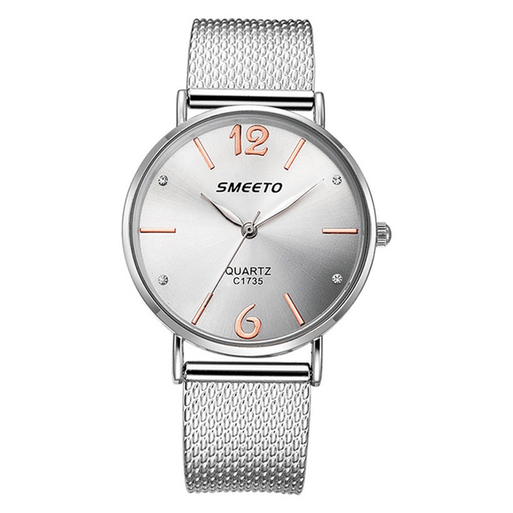 SMEETO Casual Style Women Quartz Watch Fashion Dial Stainless Steel Strap Ladies Dress Wristwatch - MRSLM