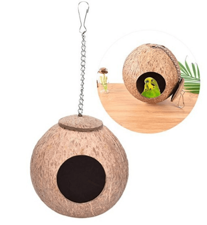 Bird Nest Natural Coconut Shell Bird Nest Parakeet House Hut Parrot Cage Pet Toys Feeder Feeding Cages - MRSLM