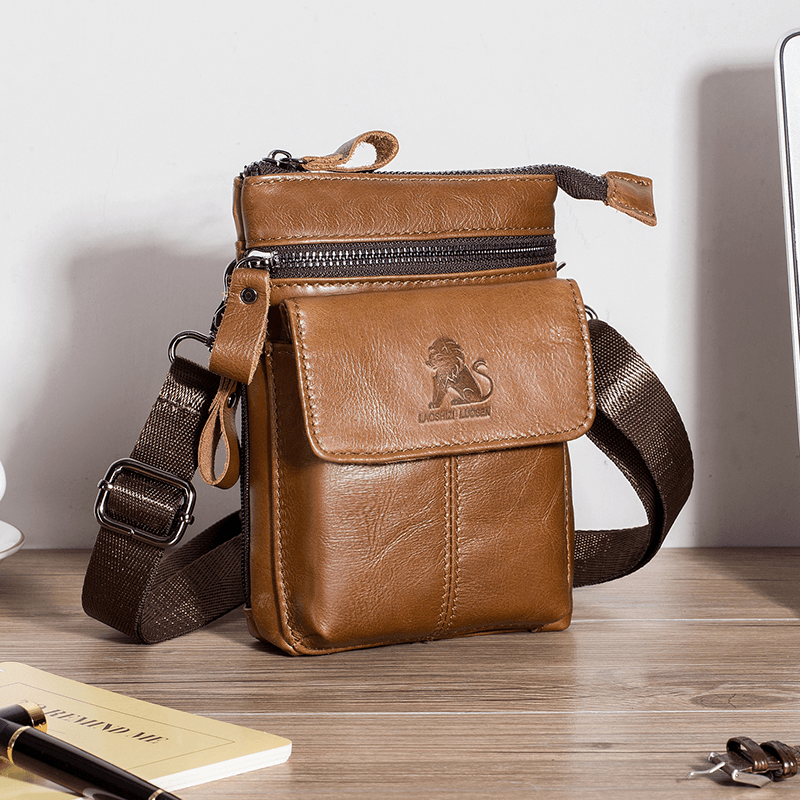 Men Genuine Leather Multi-Carry Crossbody Bag Cowhide Bag - MRSLM