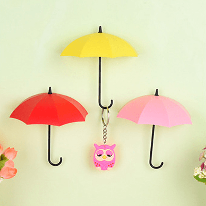 Honana 3Pcs Colorful Umbrella Shaped Creative Hanger Decorative Holder Pasties Wall Hook for Kitchen Bathroom Accessories Set - MRSLM