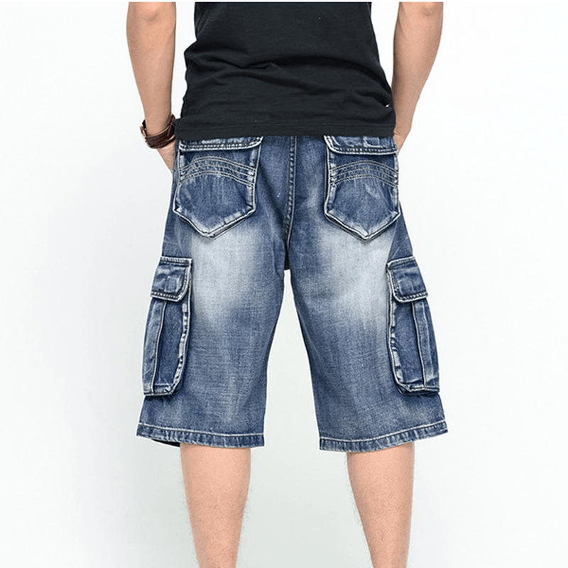 Summer Mens Big Pockets Jeans Loose Street Skateboard Denims Shorts - MRSLM