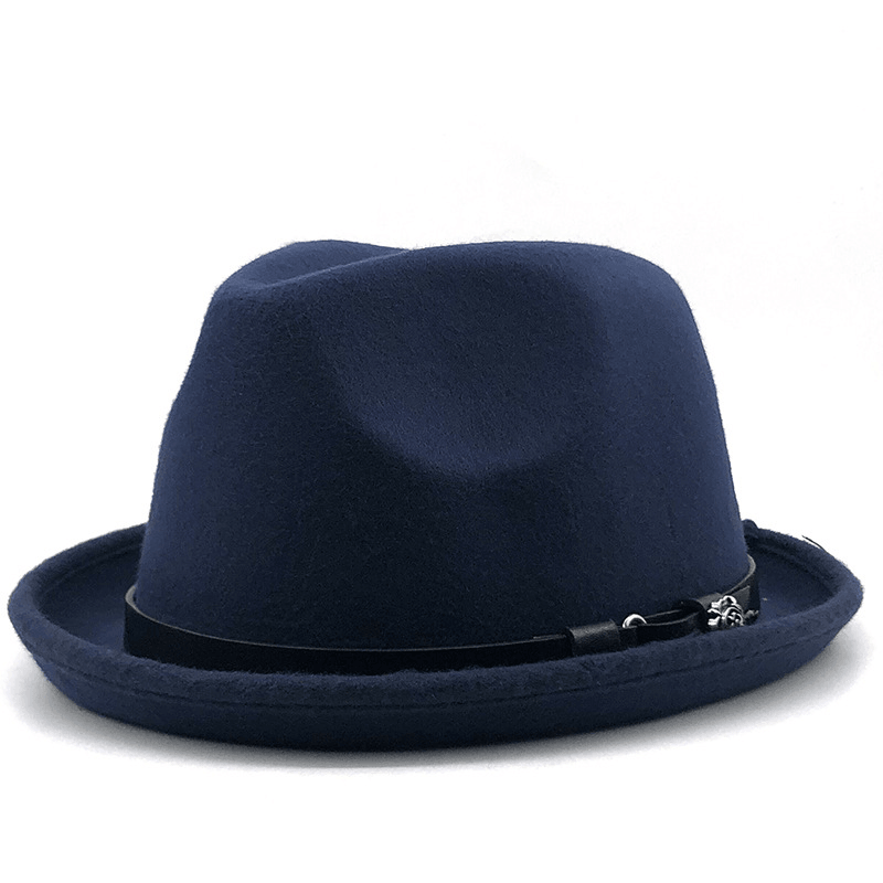 Top Hat Belt Buckle Black Woolen Hat Male British Jazz Hat Imitation Wool - MRSLM