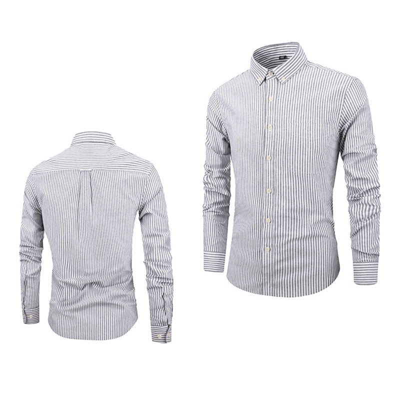 Mens Long Sleeve Slim Casual Cotton Striped Oxford Shirts - MRSLM