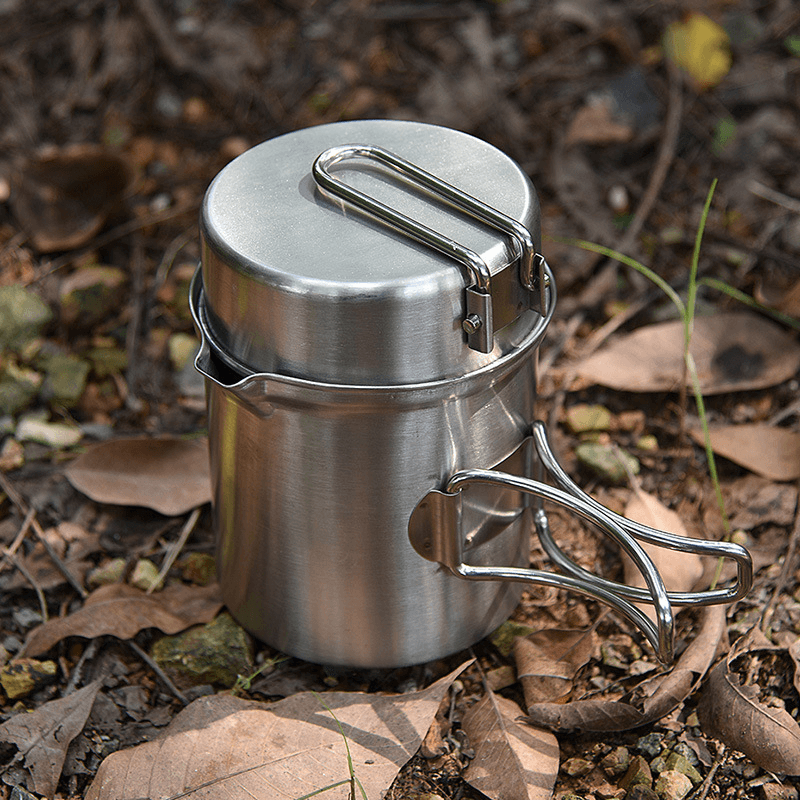 AOTU Camping Stove Set Portable Wood Burning Furnace Picnic Pot Portable Stainless Steel Cookware - MRSLM