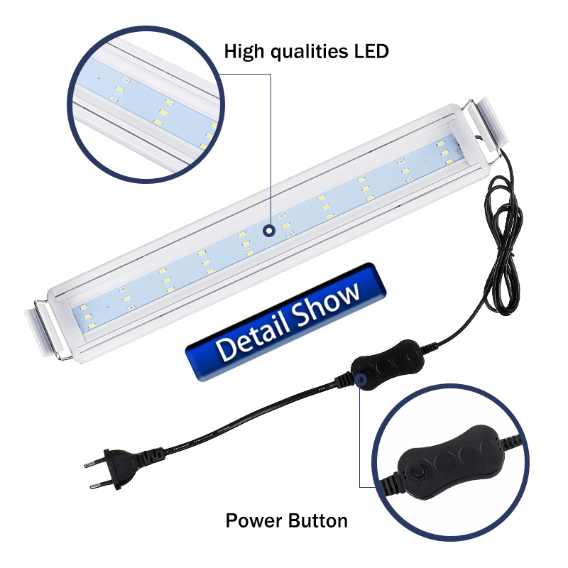 Aquarium Fish Tank EU Plug LED Light Over-Head Blue+White Lamp Plants Moon Lighting - MRSLM