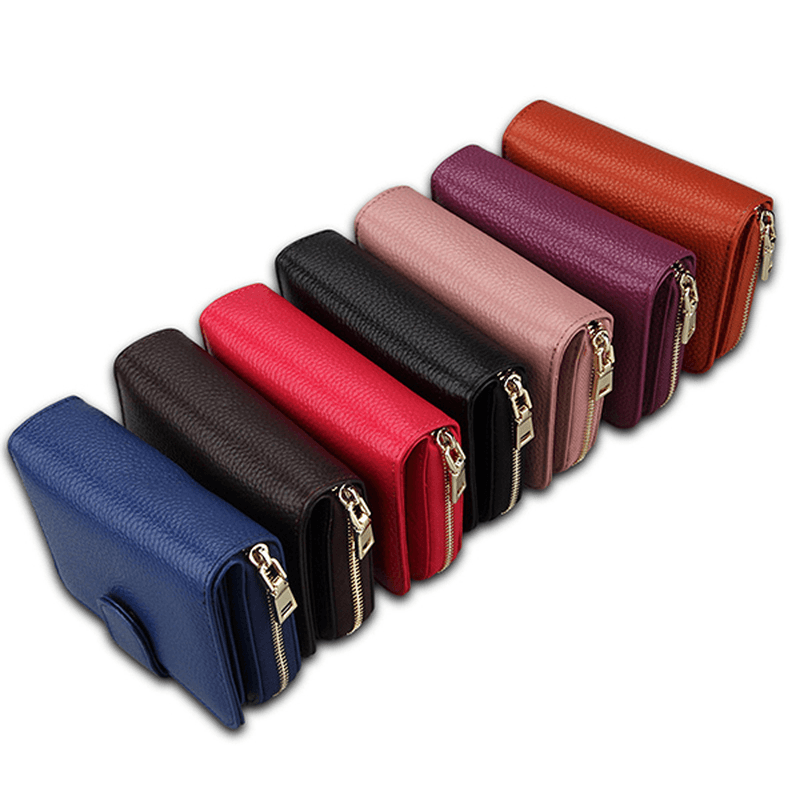 Genuine Leather Unisex 10 Card Slot Wallet Fashion Hasp Card Holder - MRSLM