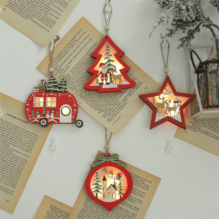 Christmas Star Wooden Pendants Ornaments Tree Decor Christmas Ornaments Hollow Wooden Pendant Creative Car Ornaments - MRSLM