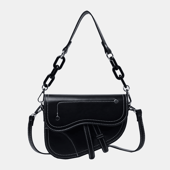 Women Chains Hasp Saddle Bag Crossbody Bag Shoulder Bag - MRSLM