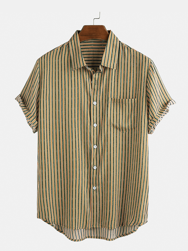 Mesn Thin Srtiped Turn down Collar Short Sleeve Shirts - MRSLM