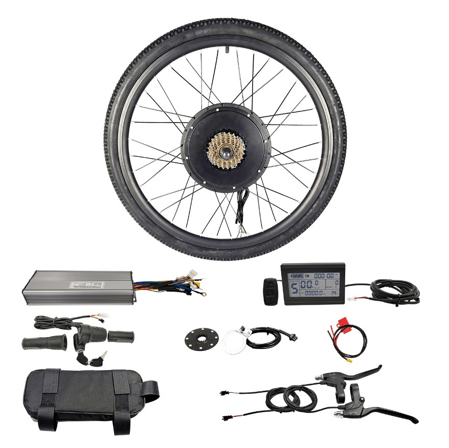 RISUNMOTOR Powerful Brushless Gearless Hub Motor 48V 1500W Front Wheel Electric Bike DIY Conversion Kits with LCD3 Display - MRSLM