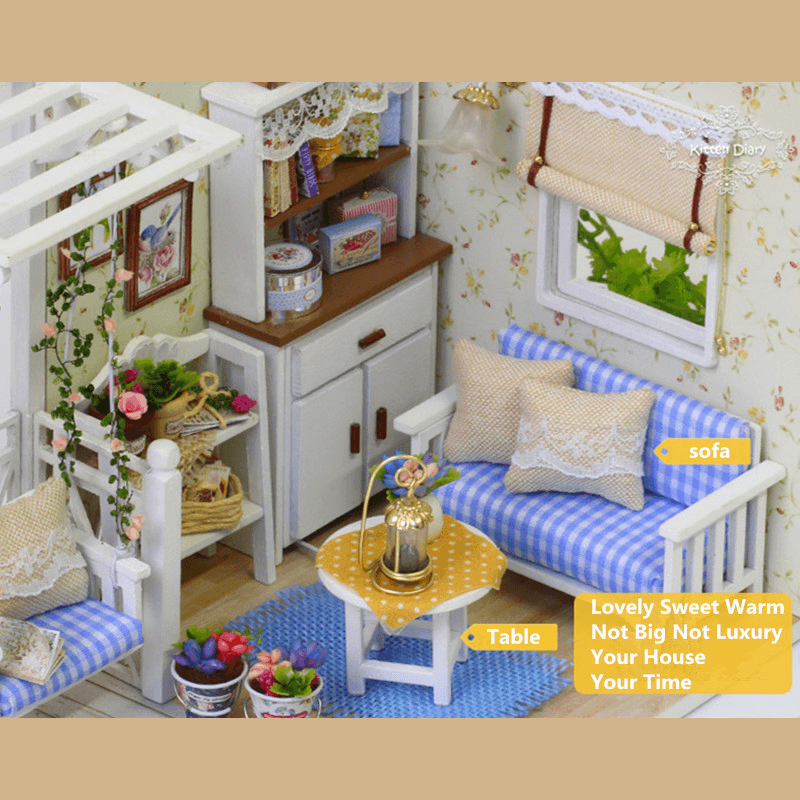 Cuteroom 1/24 Dollhouse Miniature DIY Kit with LED Light Cover Wood Toy Doll House Room Kitten Diary H-013 - MRSLM