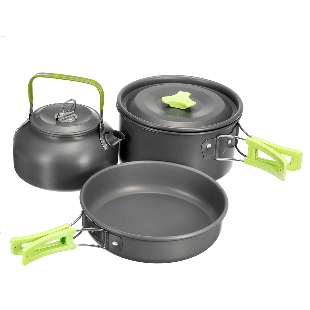 3PCS Camping Pot Cookware Pans Kettle Set Aluminum Alloy Portable Outdoor Camping Fishing Travel - MRSLM