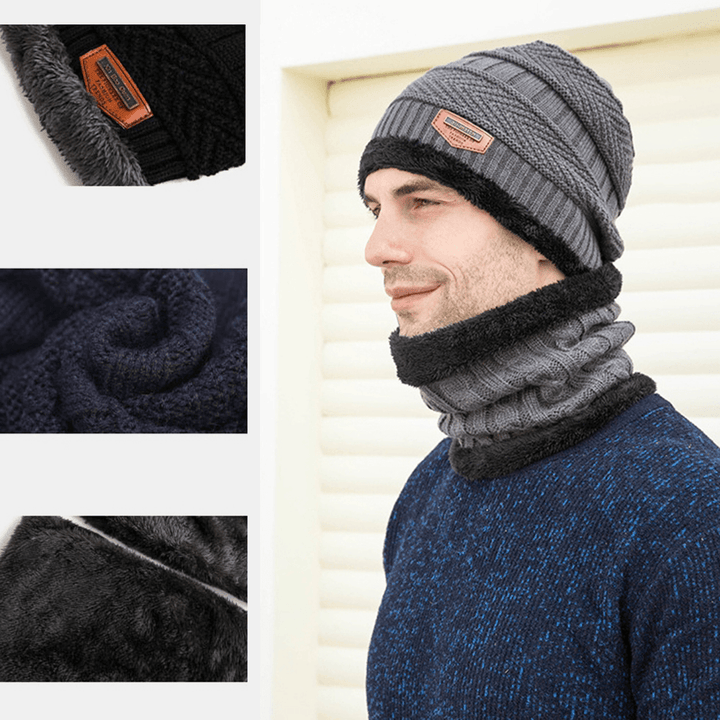 Men Child 3PCS Solid Color Keep Warm Sets Fashion Casual Wool Hat Beanie Scarf Full-Finger Gloves - MRSLM