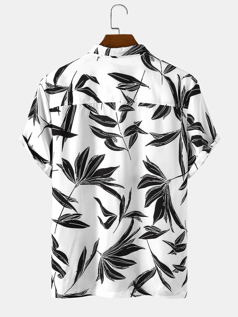 Bangood Designed Mens Tropical Leaf Print Short Sleeve Shirts - MRSLM