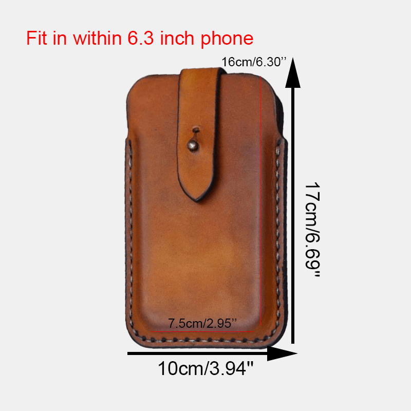 Men Genuine Leather Retro Solid 6.3 Inch Phone Bag Waist Bag - MRSLM