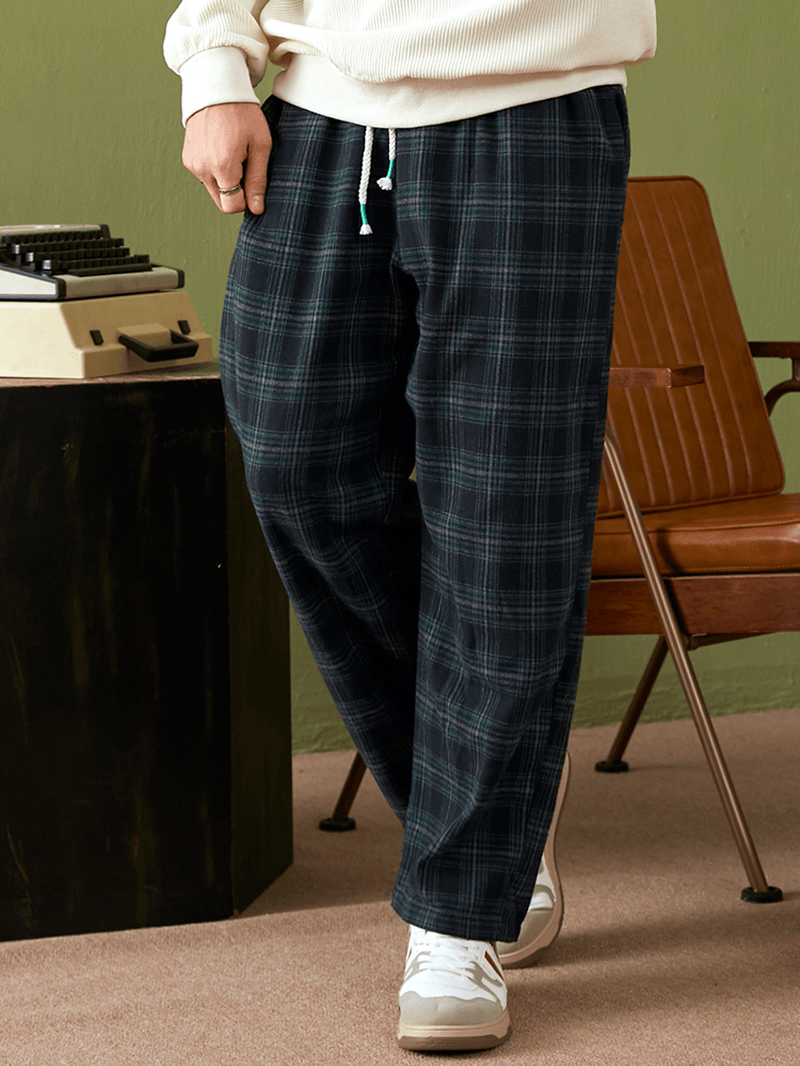 Mens Casual Retro Plaid Bottoms Ankle-Length Pants - MRSLM