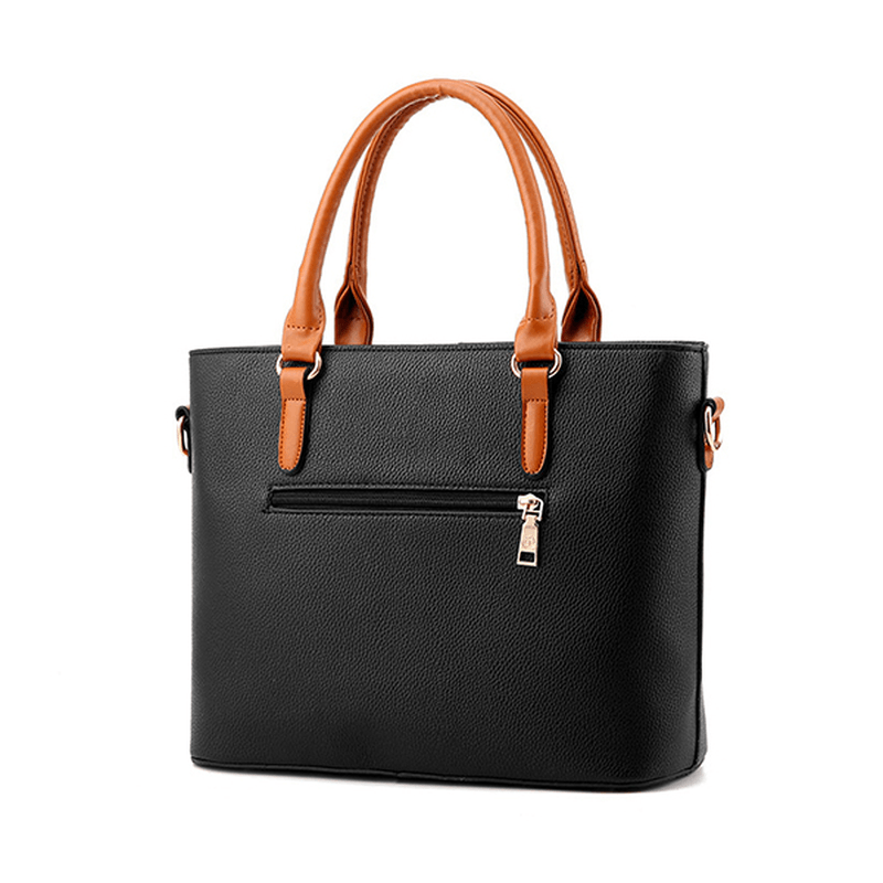 Women Solid Faux Leather Large Capacity Handbag - MRSLM