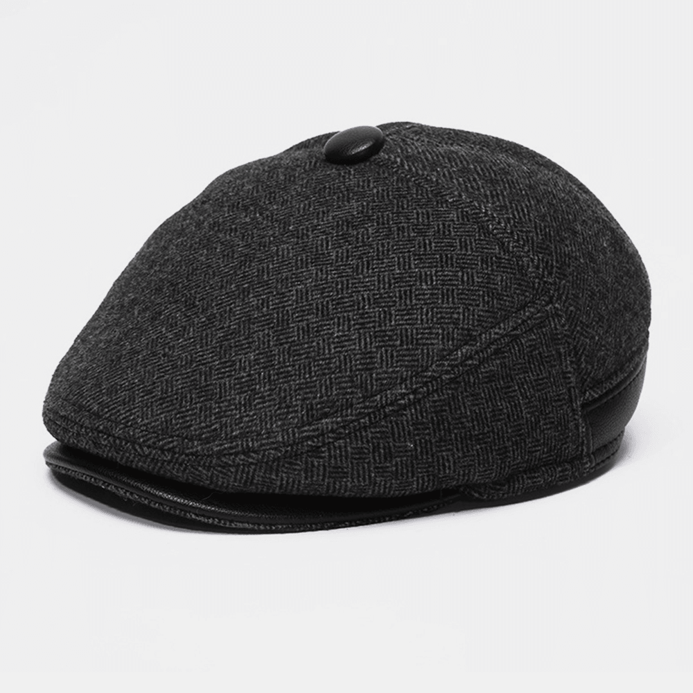 Men Woolen Felt plus Velvet Thicken Ear Protection Keep Warm Casual Forward Hat Beret Hat - MRSLM