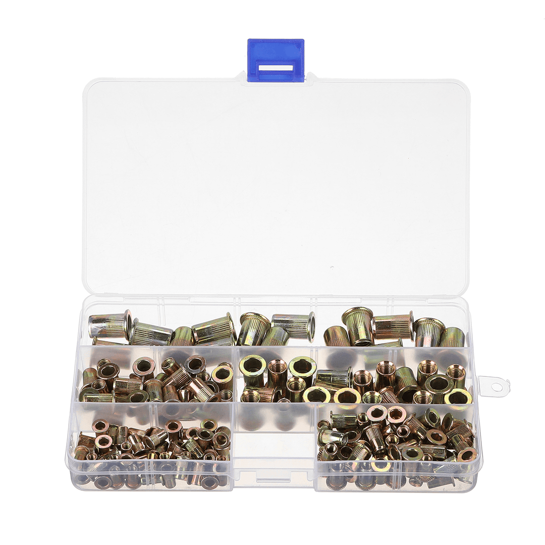 165PCS M3/M4/M5/M6/M8 Mixed Carbon Steel Zinc Plated Flat Head Threaded Insert Nut - MRSLM