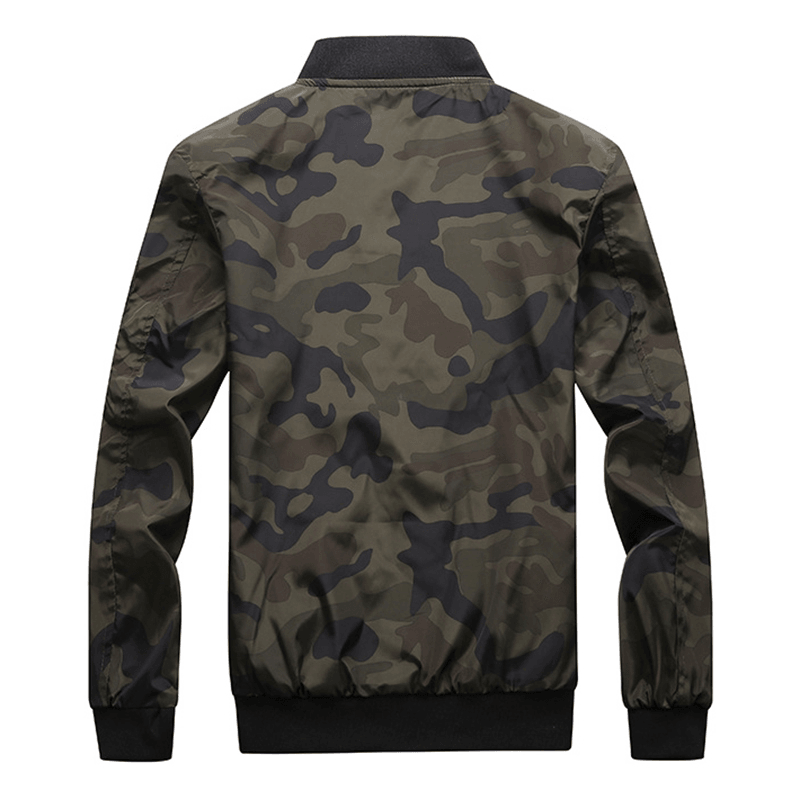 Mens Military Camouflage plus Size Arm Zipper Pocket Casual Jacket - MRSLM