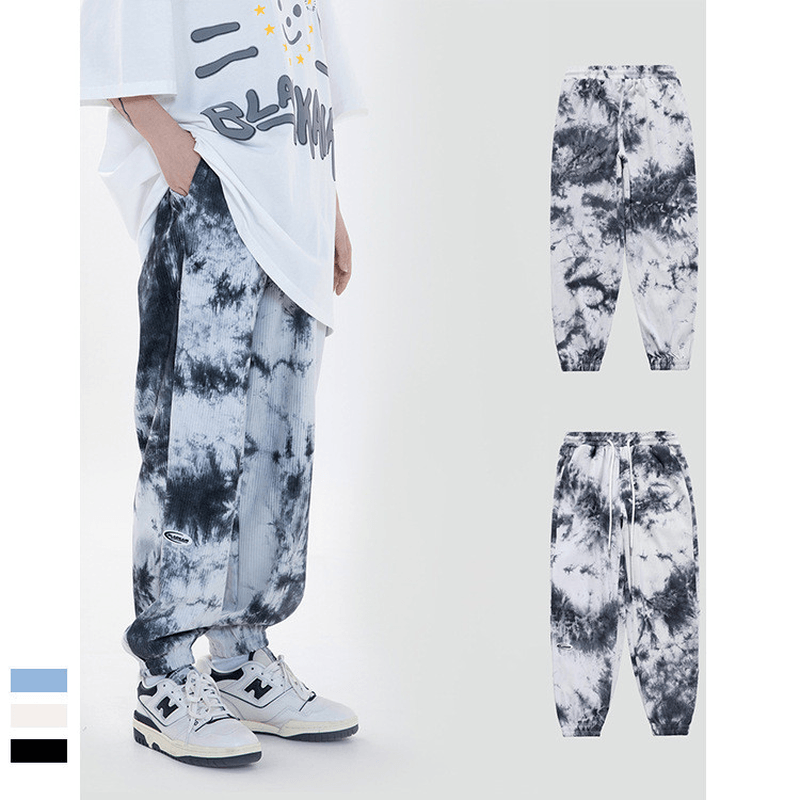 Tie-Dye Ink Loose-Fitting National Trend Casual Pants - MRSLM