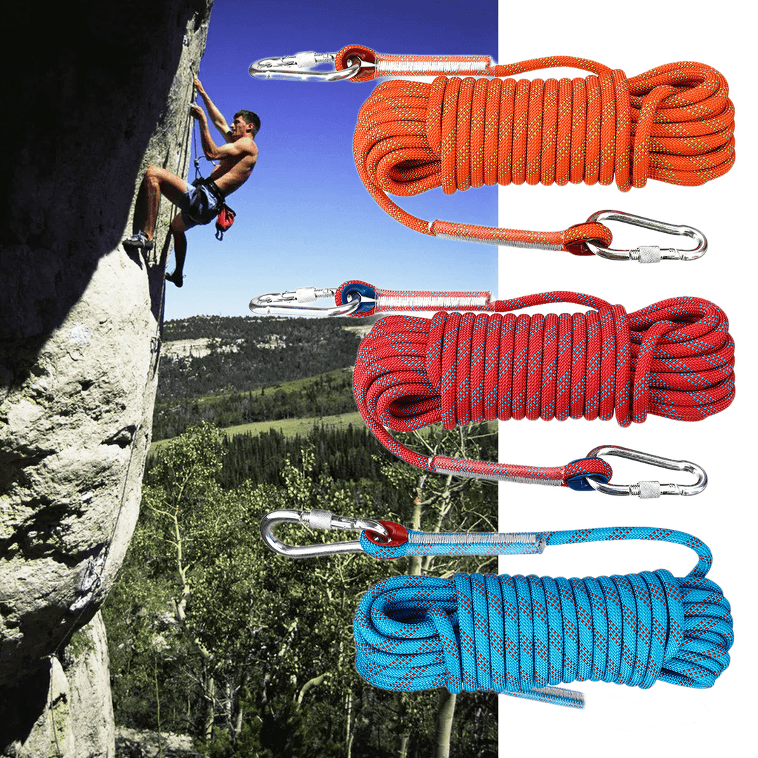 30Mx10Mm Double Buckle Professional Rock Climbing Rope Outdoor Sports Survival Downhill Safety Rope - MRSLM