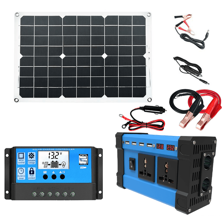 Solar Power Generation System Dual USB 18W Solar Panel+4000W Power Inverter with Dual USB Charger Ports+30A Solar Charge Controller Solar System Set - MRSLM