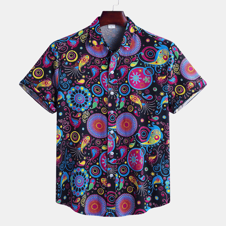 Mens Ethnic Style Printed Turn down Collar Casual Shrts - MRSLM