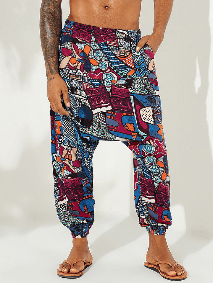 Mens Ethnic Style Printing Casual Loose Pants - MRSLM