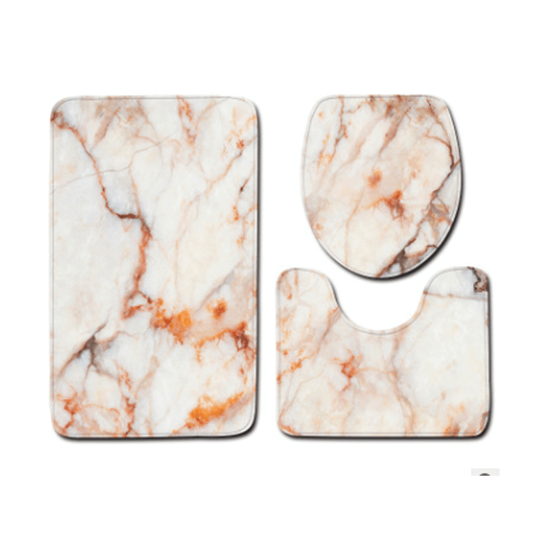 3PCS Marble Toilet Floor Door Bathroom Carpet Pedestal Rug Lid Cover Bath - MRSLM