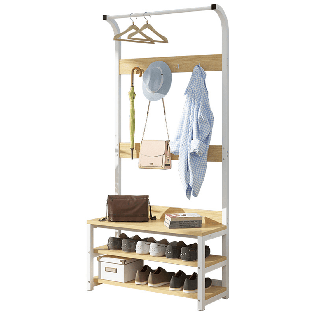 Coat Hangers Standing Coat Rack Solid Wood Iron Shoe Rack Entryway Coat Stand Clothes Rack Bedroom Living Room Clothes Hat Scarf Stand Multifunctional Storage Rack - MRSLM