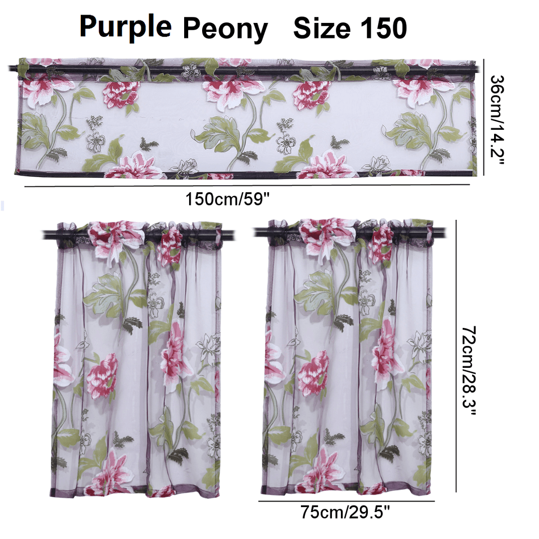 3 PCS Kitchen Curtain Washable Rod Pocket Curtain Tier Embroidered Floral Sheer Curtain - MRSLM