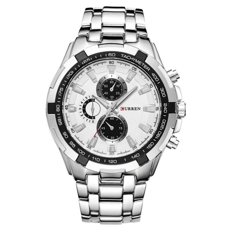 CURREN Business Fashion Time Display Stainless Steel Band 3ATM Waterproof Men Wristwatch Quartz Watch - MRSLM