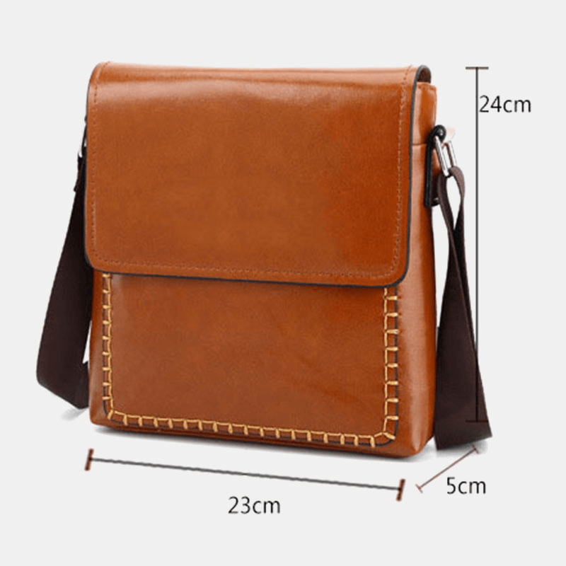 Men PU Leather Waterproof Large Capacity Crossbody Bags Back Anti-Theft Pocket Wear-Resistant Shoulder Bag - MRSLM