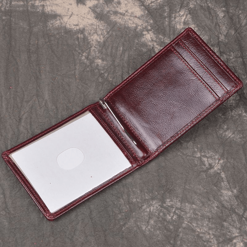 Men Genuine Leather RFID Anti-Theft Antimagnetic Swipe Easy Carry Card Bag Money Clip Wallet - MRSLM