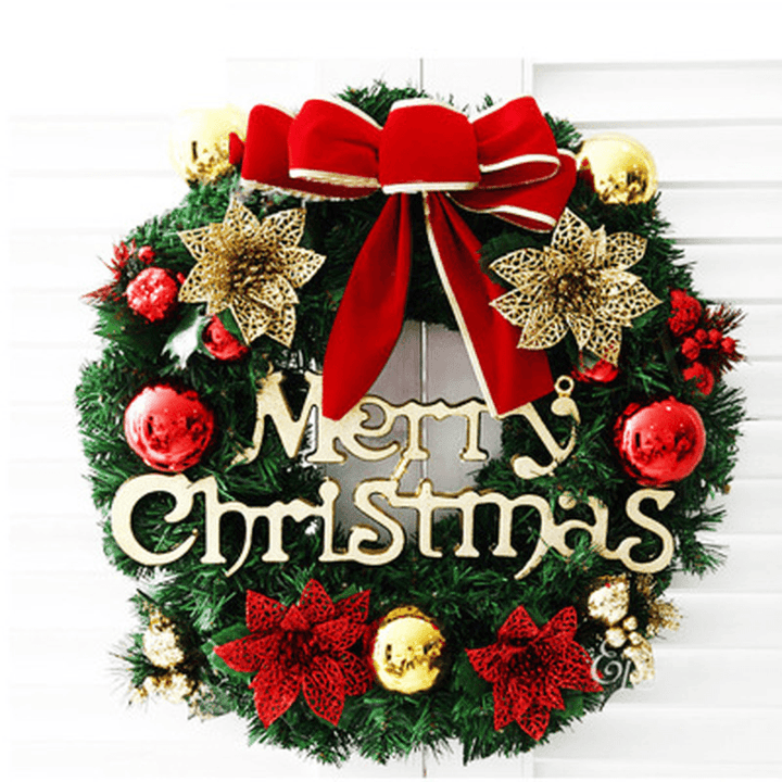 30Cm Christmas Garland Arrangement Ornament Wreath Decor Wreath Bow Bell for 2020 Christmas New Year Festival Decoration - MRSLM