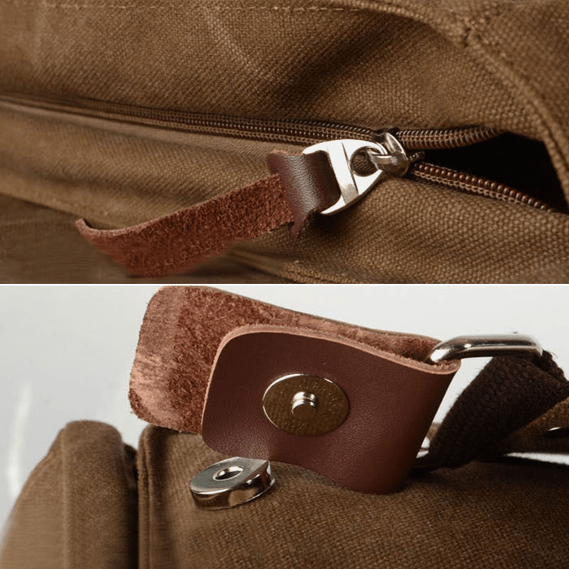 Men Double Front Pocket Large Capacity Crossbody Bag Retro Canvas Horizontal Solid Color Anti-Theft Shoulder Bag - MRSLM