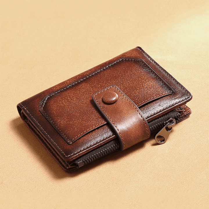 Men Genuine Leather RFID Anti-Theft Multifunction Large Capacity Foldable Card Holder Wallet - MRSLM