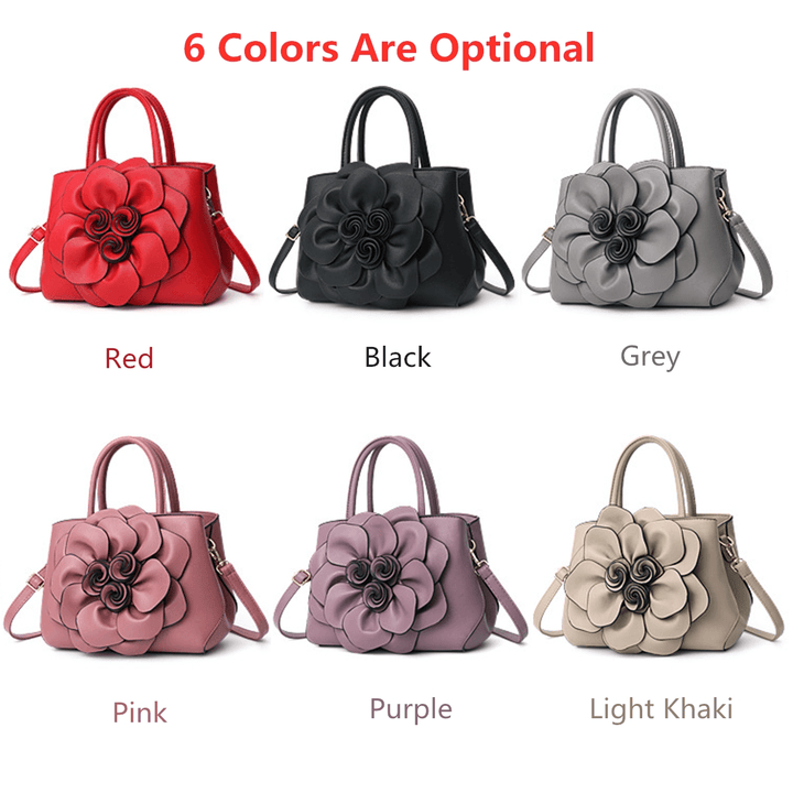 Women Lady Leather Elegant Handbag Flower Decoration Shoulder Evening Bag - MRSLM