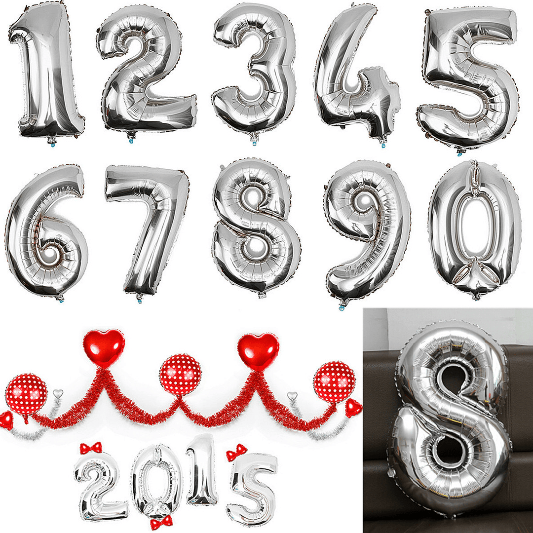 Gold Silver Number Foil Balloon Wedding Birthday Party Decoration - MRSLM