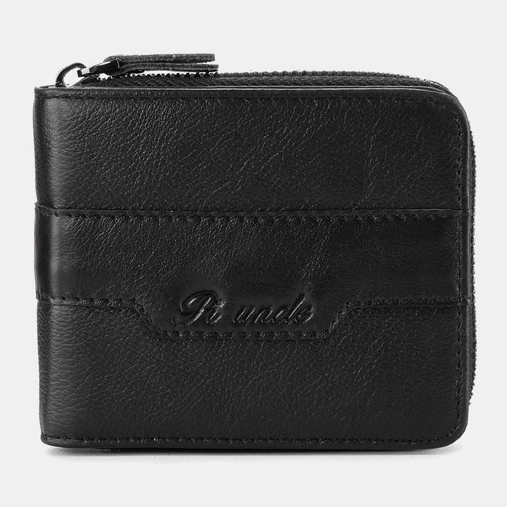 Men Genuine Leather Vintage RFID Blocking Card Holder Zipper Coin Wallet - MRSLM